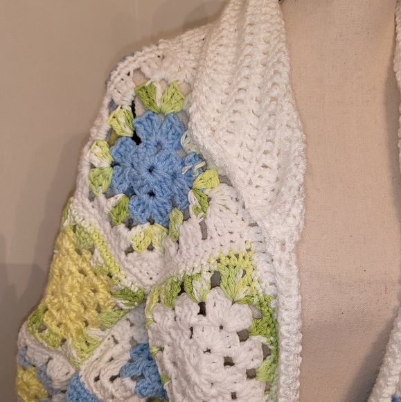 Crochet Boho Chunky Oversized Granny Square Pastel Handmade Blanket Cardigan - Picture 9 of 12